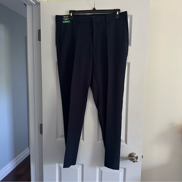 Size 38 x 32 Kenneth Cole Navy Stretch Slim Fit Flat Front Dress Pant - Picture 3 of 8